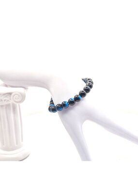 Blue Beaded Men's Bracelet - Stretch Design Stylish & Durable
